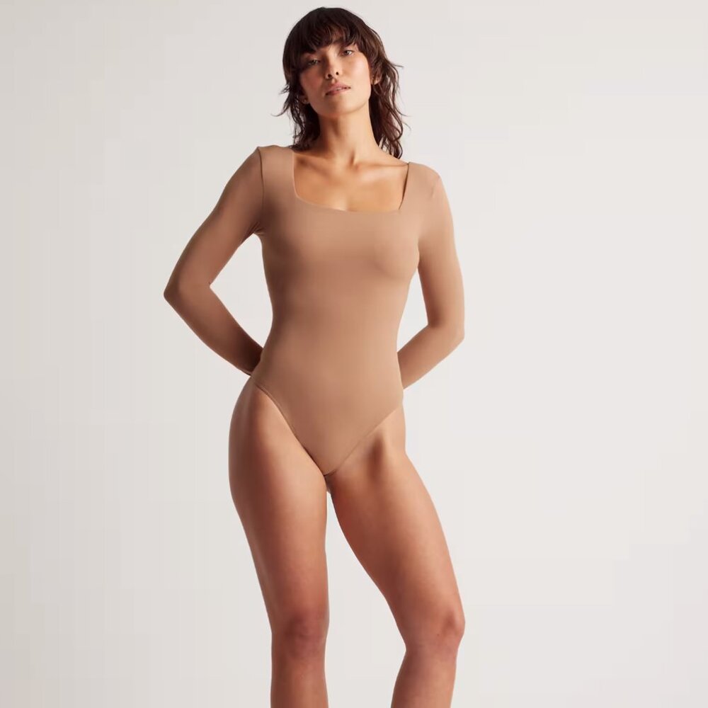 Quince Second Skin Square Neck Long Sleeve Bodysuit